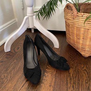 Black Faux Suede High Heels with Bow  Size 10